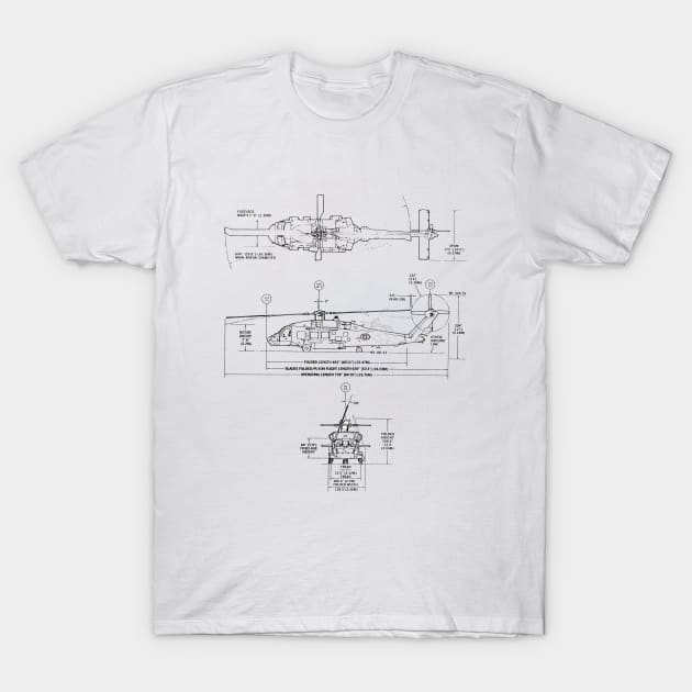 Fasbytes Aviation Black hawk blueprint T-Shirt by FasBytes